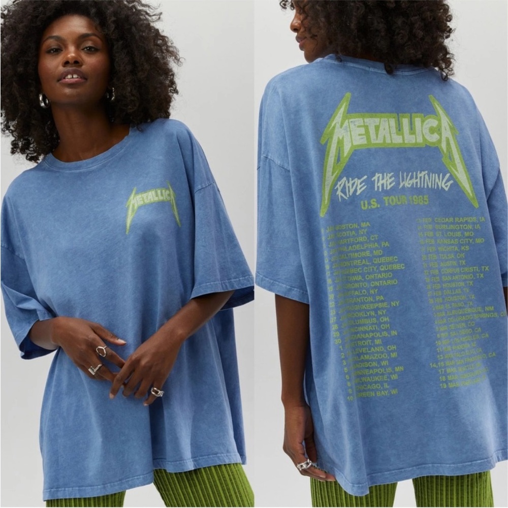 Daydreamer Metallica Ride The Lightning US Tour 1985 One Size Tee Dusty Blue